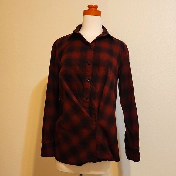 All Saints Red Plaid Button Down Kayla Shirt size 8 - Picture 1 of 10